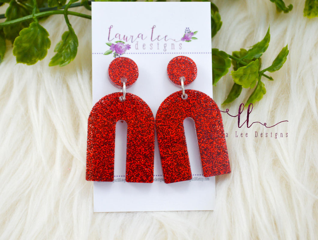 Stud Arch Resin Earrings || Red Glitter