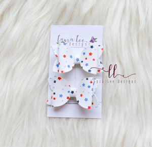 Pippy Style Pigtail Bow Set || Red White and Blue Stars Vegan Leather