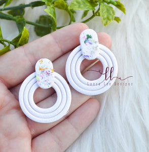 Round Clay Earrings || White with Rainbow