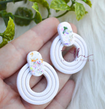 Round Clay Earrings || White with Rainbow