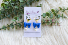 Bow Clay Earrings || Royal Blue with Pearls || Made to Order