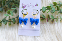 Bow Clay Earrings || Royal Blue with Pearls || Made to Order