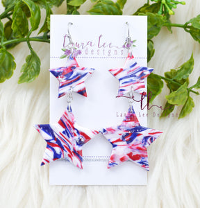 Star Clay Earrings || Red, White, and Blue Swirl