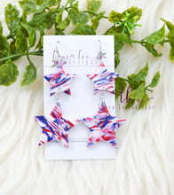 Star Clay Earrings || Red, White, and Blue Swirl