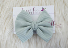 Large Julia Messy Bow Style Bow || Sage Green Rib Knit || CLIP ONLY