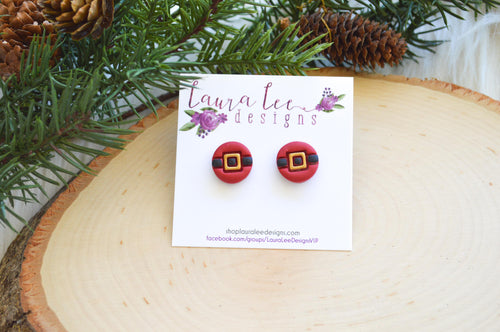 15mm Round Clay Stud Earrings || Santa Belt || Made to Order