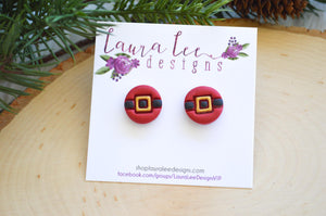 15mm Round Clay Stud Earrings || Santa Belt