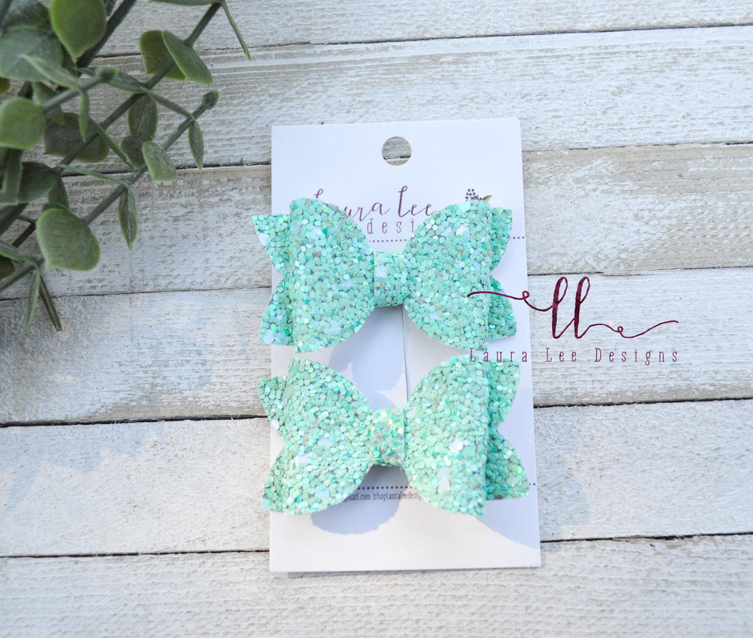 Pippy Style Pigtail Bow Set || Seafoam Glitter