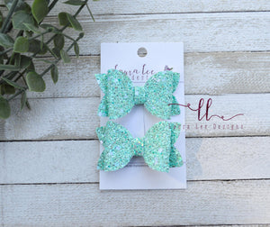 Pippy Style Pigtail Bow Set || Seafoam Glitter