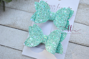 Pippy Style Pigtail Bow Set || Seafoam Glitter