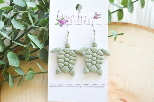 Sea Turtle Clay Earrings || Sage Green || Made to Order