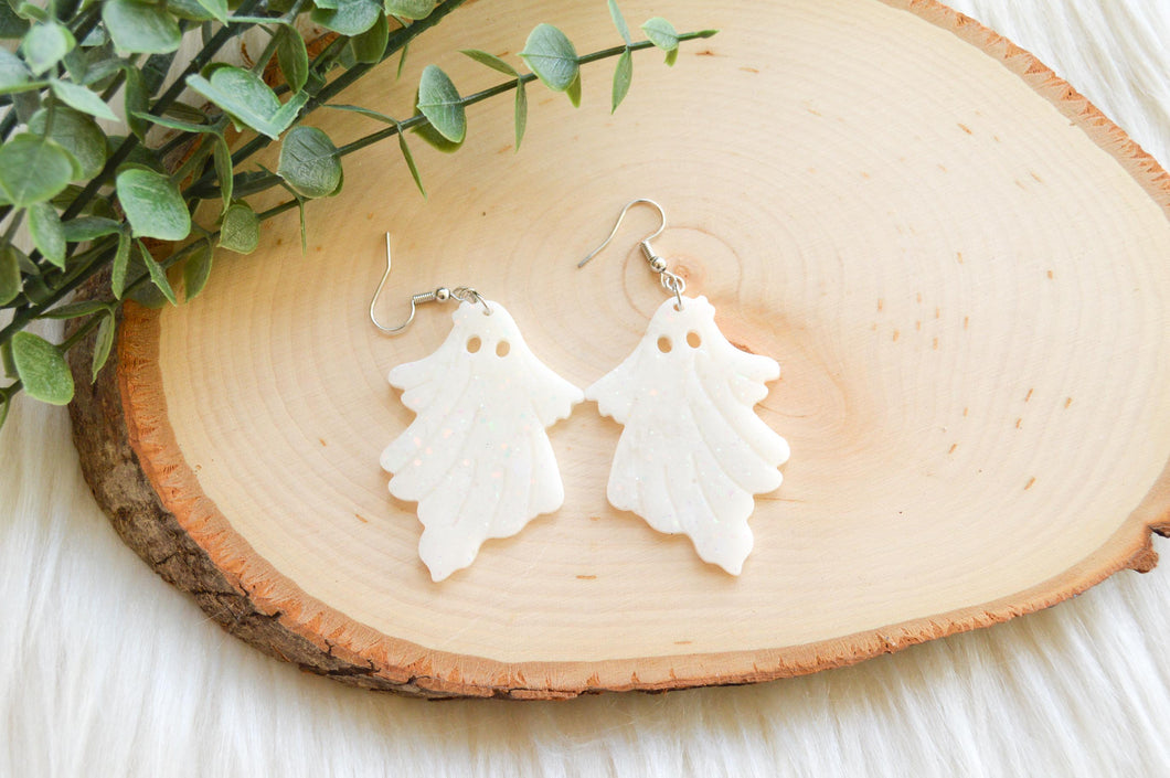 Sheet Ghost Resin Earrings || White Holographic