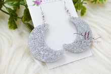 Resin Moon Earrings || Silver Stars Glitter