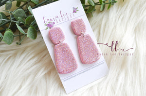 Skinny Hope Clay Earrings || Light Pink Holographic Glitter || Made to Order