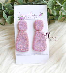 Skinny Hope Clay Earrings || Light Pink Holographic Glitter || Made to Order