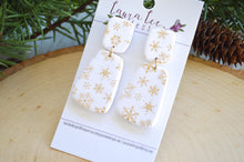 Skinny Hope Clay Earrings || Gold and White Snowflakes || Made to Order