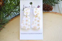 Skinny Hope Clay Earrings || Gold and White Snowflakes || Made to Order