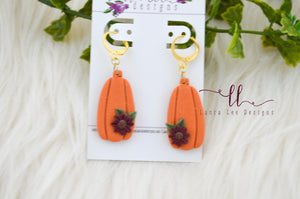 Skinny Pumpkins Clay Earrings || Orange with Burgundy Floral