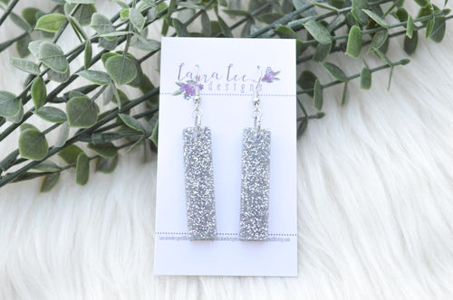 Bar Drop Resin Earrings || Silver Glitter