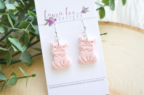 Pig Clay Earrings || Small Pigs || Pink || Made to Order