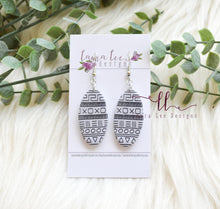 Jackie Oval Clay Earrings || Gray and Black Aztec