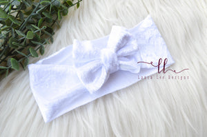Small Julia Bow Headwrap || White Crushed Velvet