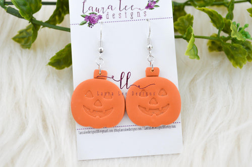 Jack O Lantern Clay Earrings || Orange || Made to Order
