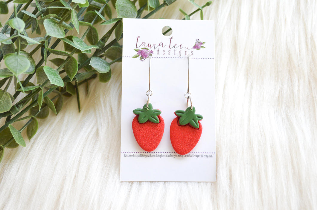 Clay Earrings || Small Strawberries || Made to Order