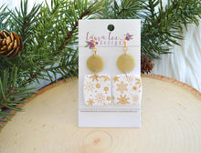 Angel Square Clay Earrings || Gold and White Snowflakes || Made to Order