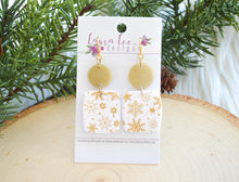 Angel Square Clay Earrings || Gold and White Snowflakes || Made to Order