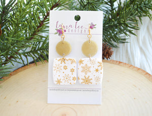 Angel Square Clay Earrings || Gold and White Snowflakes || Made to Order