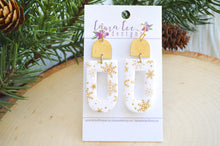 Nellie Arch Clay Earrings || White and Gold Snowflakes