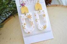 Nellie Arch Clay Earrings || White and Gold Snowflakes