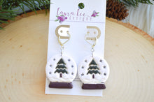 Snow Globe Clay Earrings || Christmas Tree Snow Globes with Silver | Made to Order
