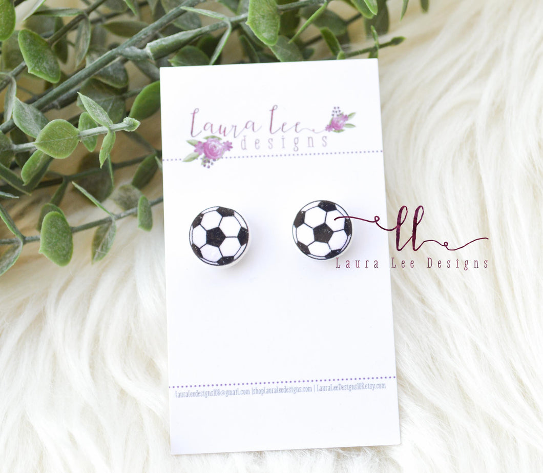 Round Clay Stud Earrings || Soccer