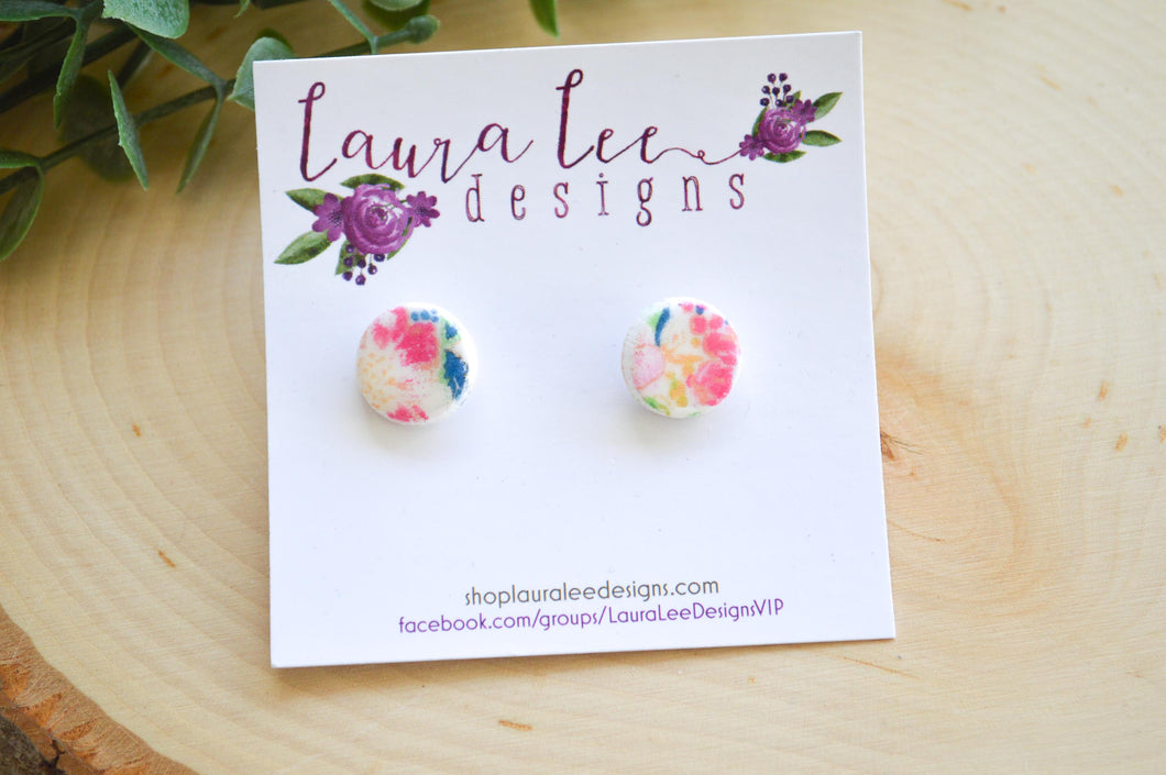 12mm Round Clay Stud Earrings || Summer Floral