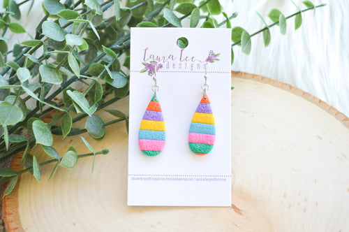 Skinny Teardrop Clay Earrings || Summer Stripes