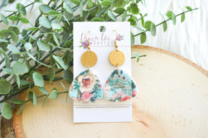 Shelly Clay Earrings || Teal Floral