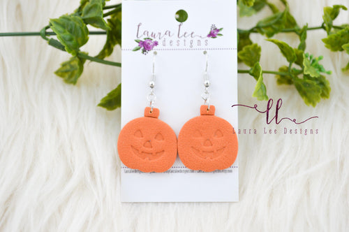 Jack O Lantern Clay Earrings || Orange Textured