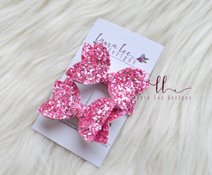 Pippy Style Pigtail Bow Set || Tickled Pink Glitter