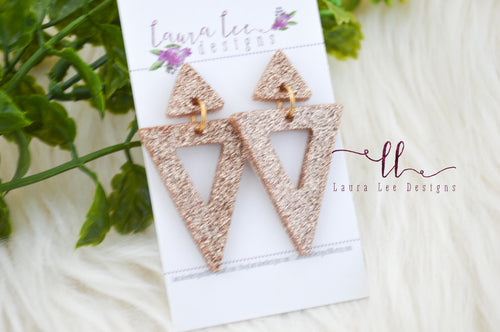 Stud Triangle Resin Earrings || Gold Fine Glitter