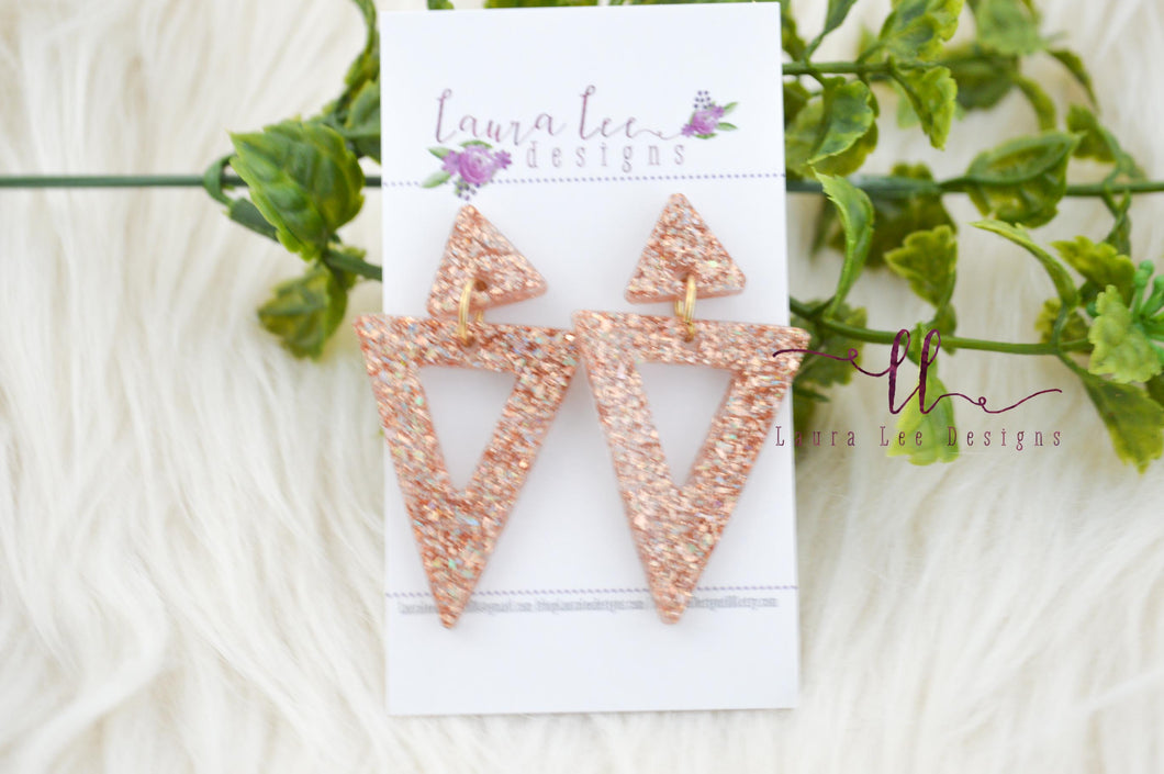 Stud Triangle Resin Earrings || Gold Holographic Shards Glitter