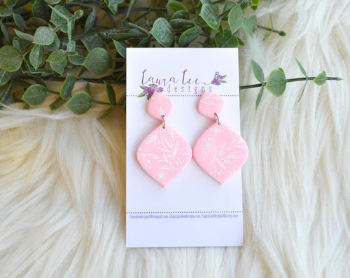 Vienna Clay Earrings || Pink and White Floral || Made to Order