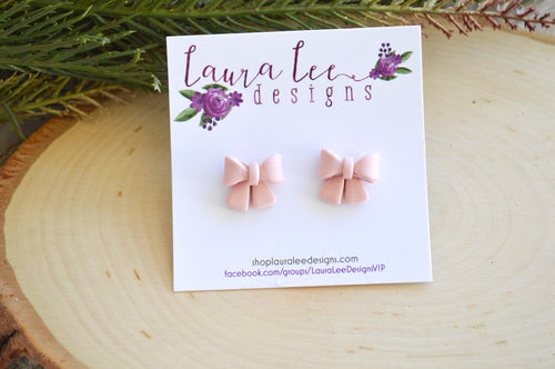 3d Bow Clay Stud Earrings || Vintage Pink || Made to Order