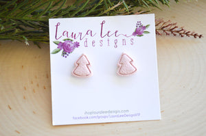 Christmas Tree Clay Stud Earrings || Vintage Pink