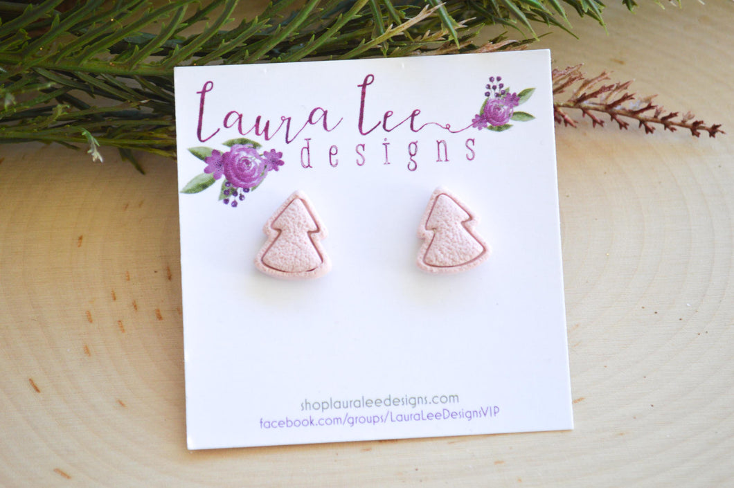 Christmas Tree Clay Stud Earrings || Vintage Pink