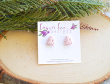 Christmas Tree Clay Stud Earrings || Vintage Pink