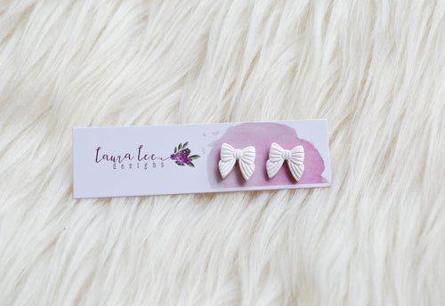 Bow Clay Stud Earrings || White || Made to Order