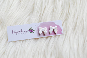 Bow Clay Stud Earrings || White || Made to Order