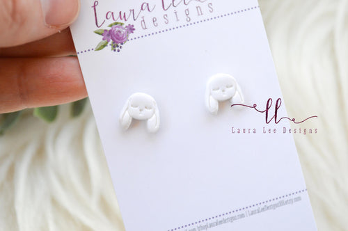 Clay Stud Earrings || White Bunnies